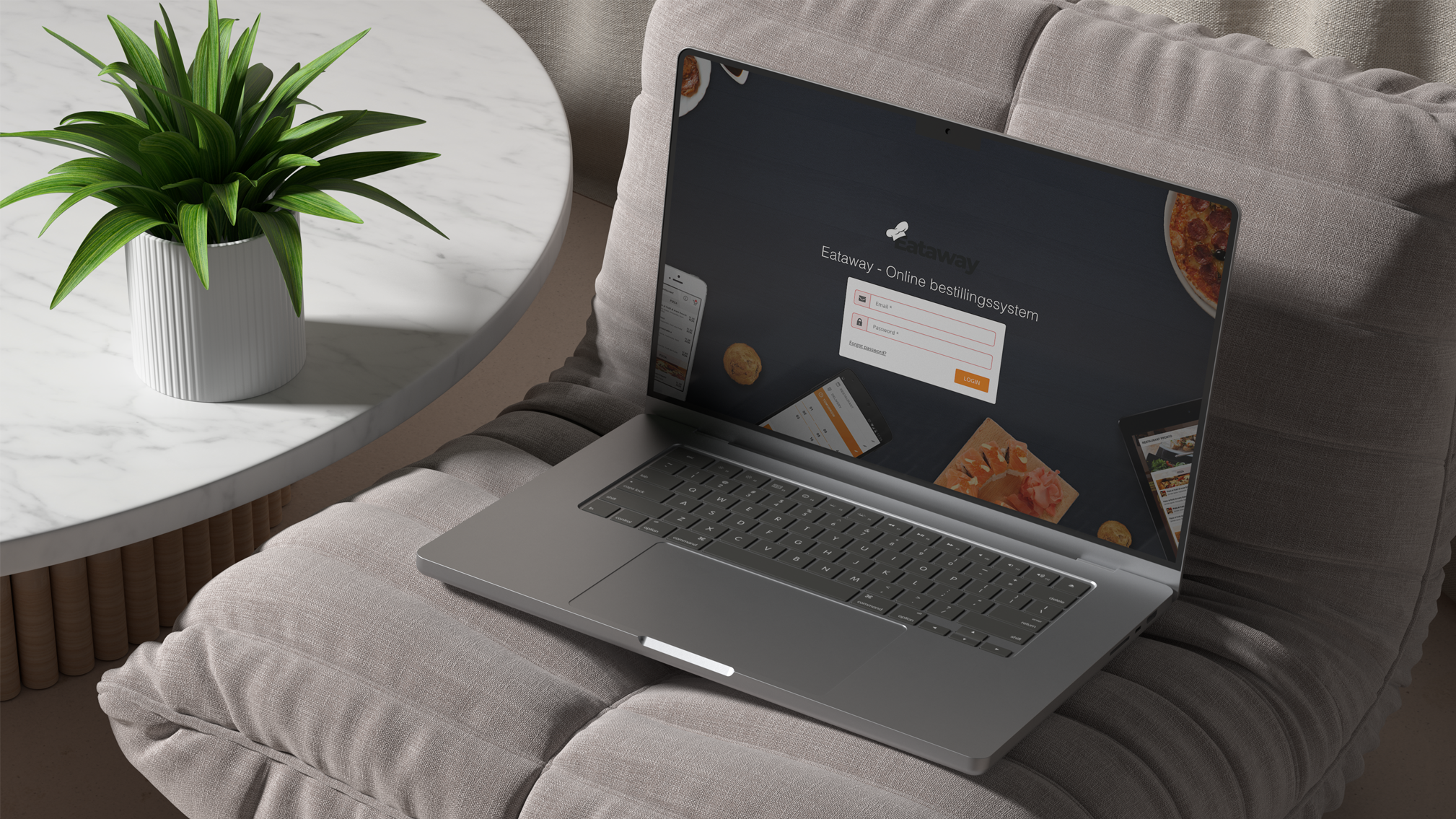 Billede af EatAway's online bestillingssystem, der effektivt hæver restaurantindkomsten og forbedrer madbestillingsprocessen.